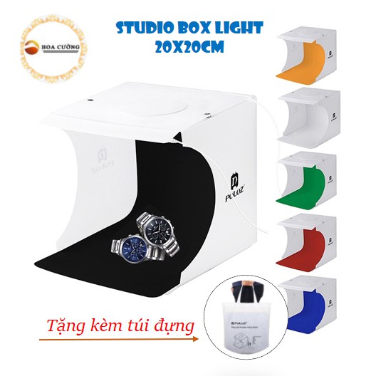 [MUA 1 ĐƯỢC 7] Hộp chụp ảnh sản phẩm 20cm LED và 6 phông nền có cửa trên lightroom box