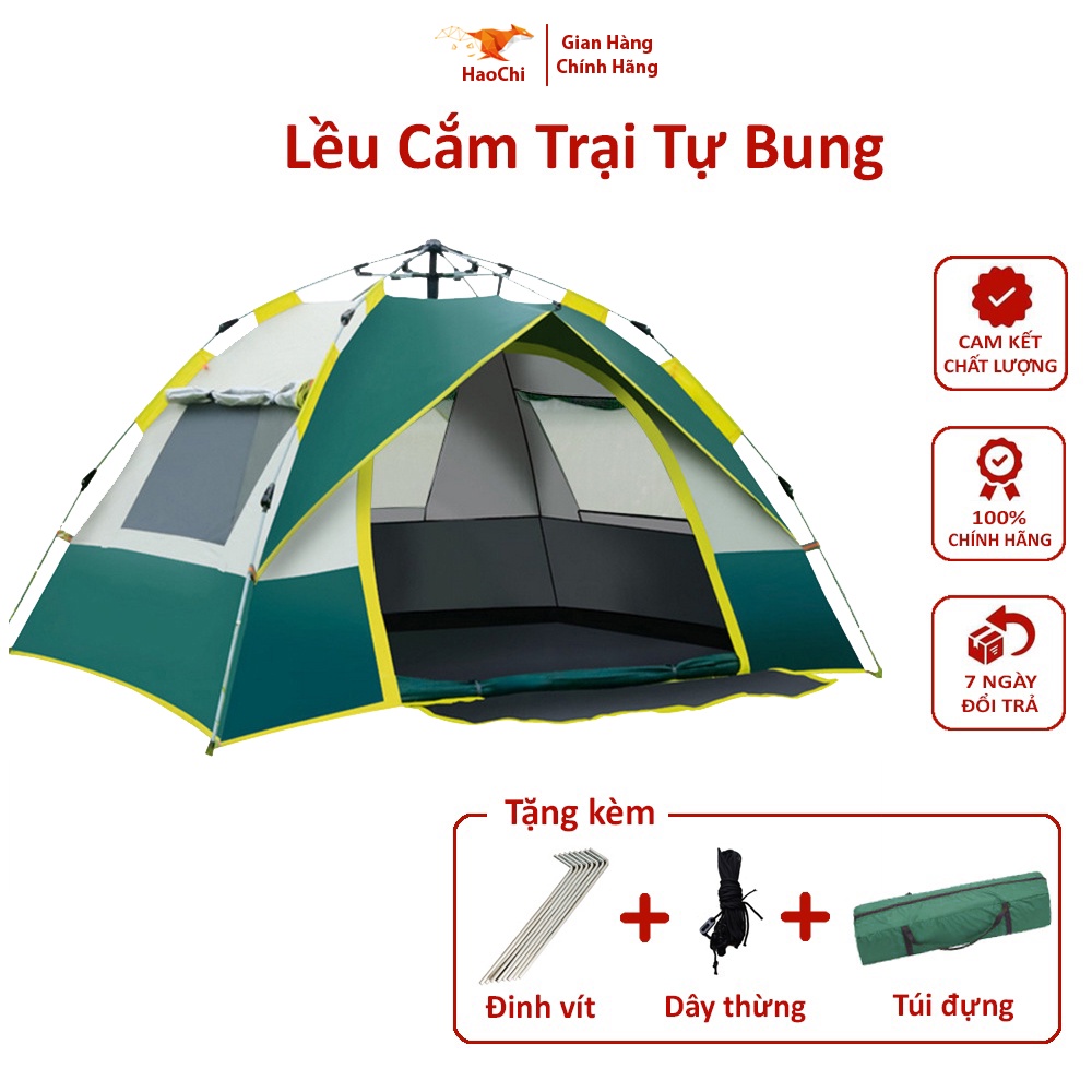 Lều cắm trại 2 - 4 người tự bung du lịch dã ngoại 2 lớp 2 cửa ra vào thông thoáng Haochi