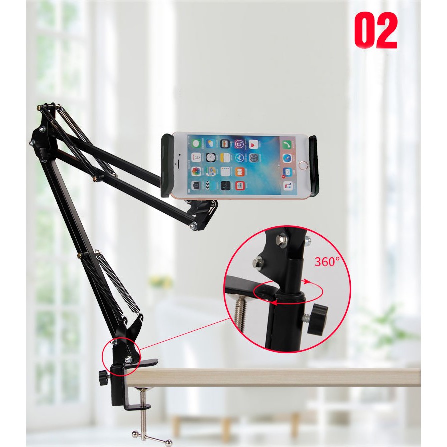 Giá đỡ điện thoại,ipad kẹp đầu giường, cạnh bàn đa năng xoay 360 độ điều chỉnh mọi góc độ
