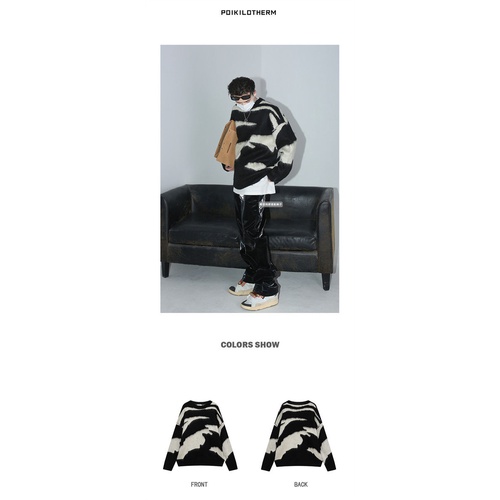 Áo sweater dệt kim dáng rộng in logo màu trắng đen thời trang đường phố phổ biến cho nam nữ