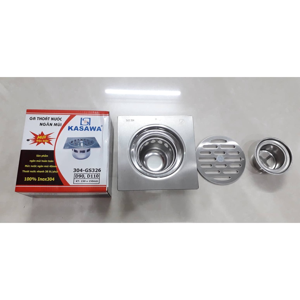 GA THOÁT SÀN NHÀ TẮM NGĂN MÙI CỐC SÂU INOX 304 KASAWA ĐEN GS320, GS323, GS324, GS326