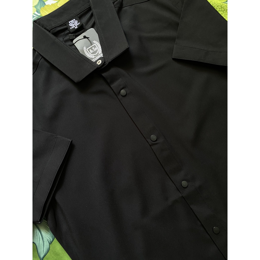 Áo Sơ Mi tay ngắn Đen Trắng Nam Nút Bấm Co Giãn Form Body Vải Siêu Chất Siêu Đẹp Size M->5xl cho 40 đến 75kg
