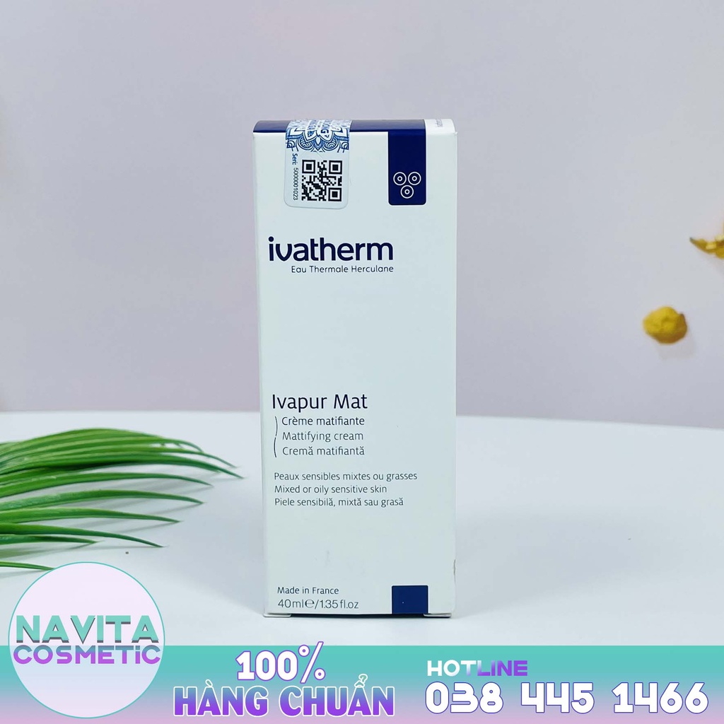 Ivapur Mat Mattifying Cream Ivatherm, Kem Dưỡng Ẩm Cho Da Dầu Mụn 40ml