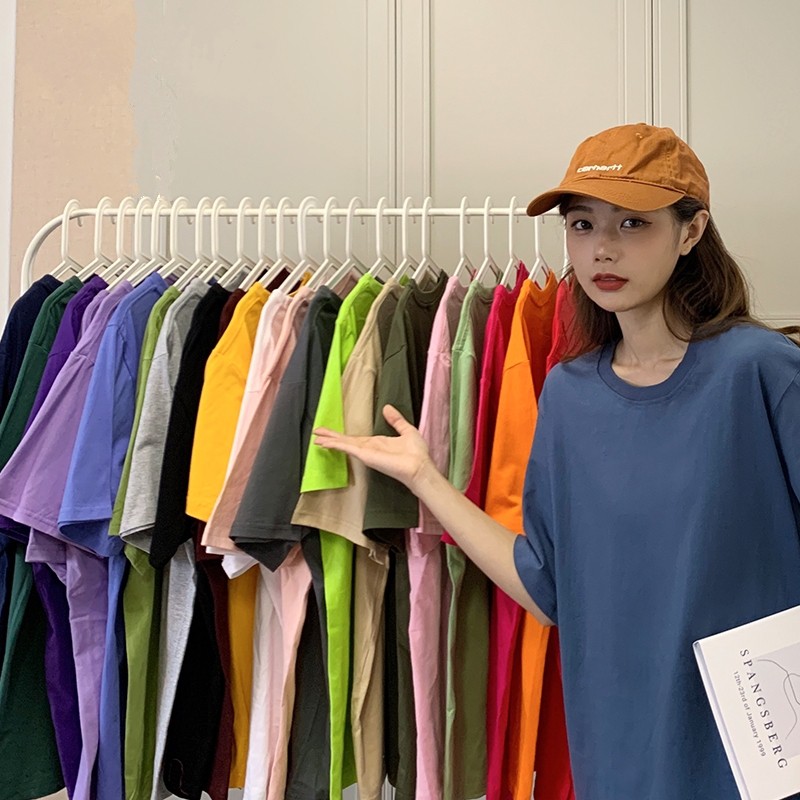 Áo thun tay lỡ cotton 4 chiều dáng unisex nhiều màu trơn