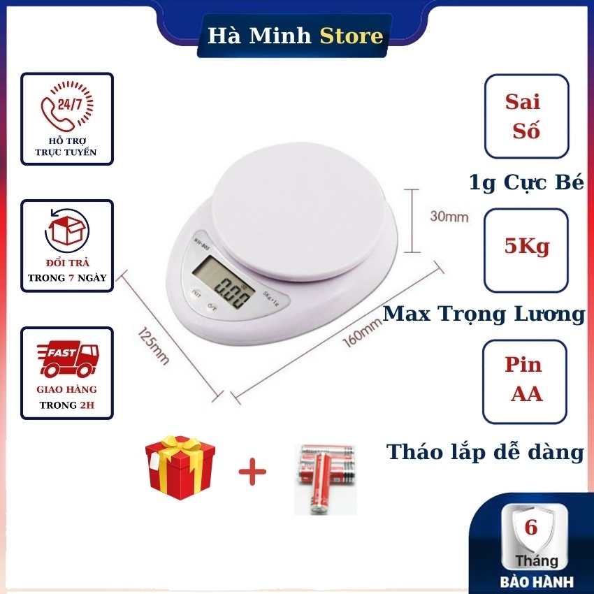 Cân Tiểu Ly Điện Tử Nhà Bếp 5Kg, Cân tiểu li, Cân Tiểu Ly Mini, Cân tiểu ly làm bánh, Cân Gia Vị, Hà Minh Store