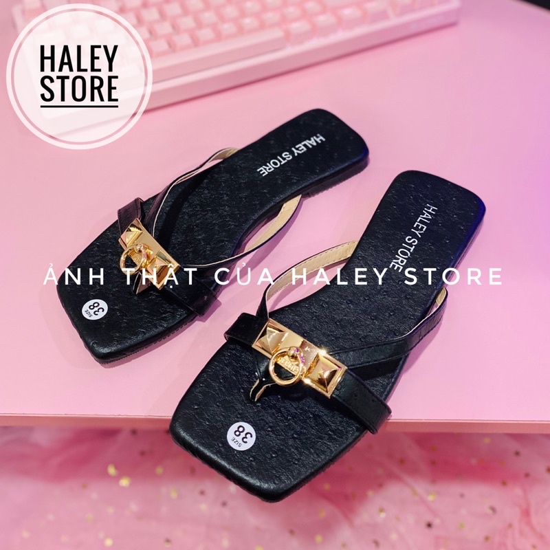 Dép nữ kẹp bệt khoá tag H M M da sần hột hottrend đi chơi đi biển đi học đi làm HALEY STORE