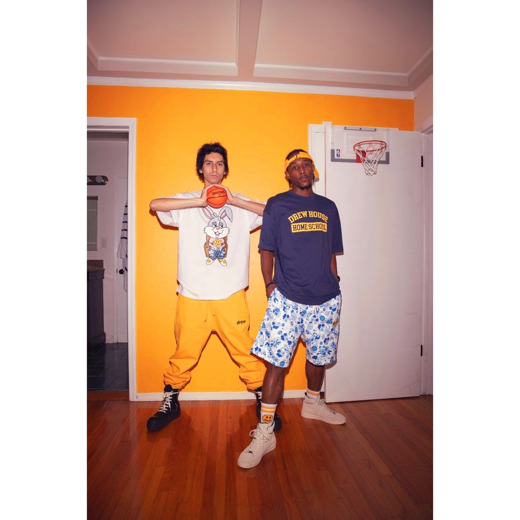 Drew House Justin Bieber The Smiley Tusky Rabbit In Loose Short-sleeved T-shirt couple