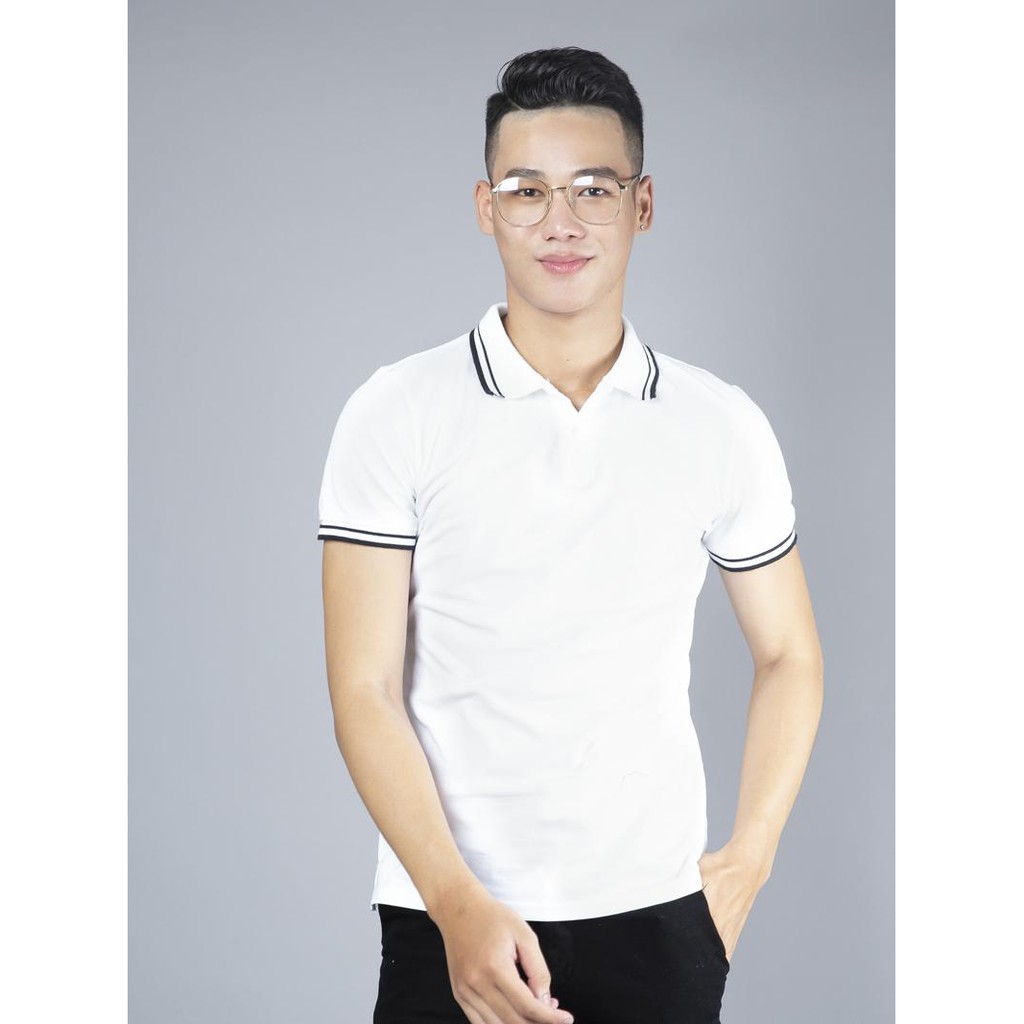 Áo Thun Nam, nữ unisex  Polo Cổ Bẻ Phối Bo Sọc Đẹp Sang Trọng Đẳng Cấp  (Trắng + đen)