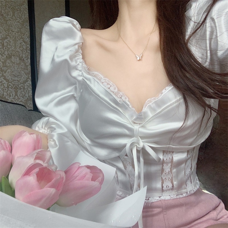 Áo Cổ Vuông Tay Phồng Phối Ren Thời Trang Mùa Hè Dễ Phối Đồ Cho Nữ