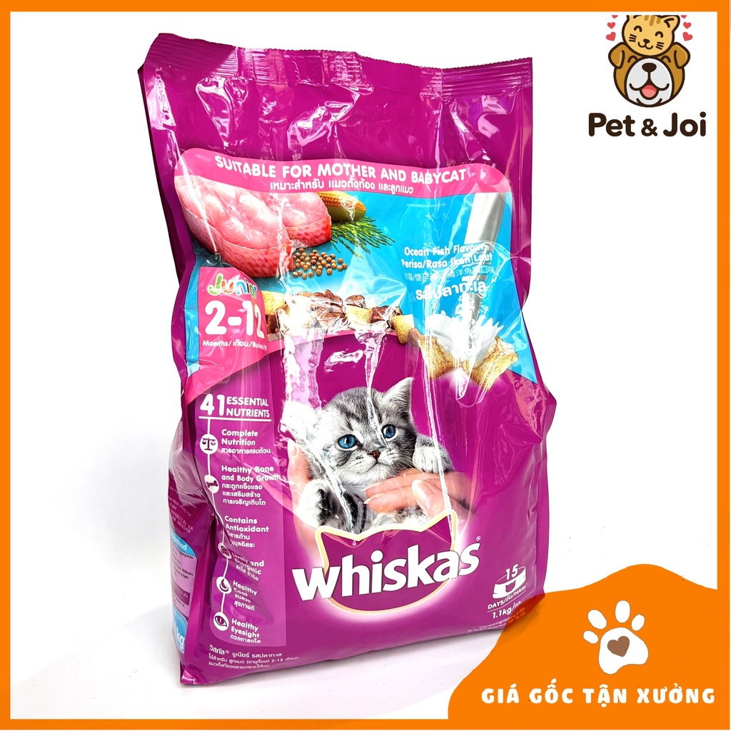 [1,1KG] Hạt Cho Mèo Con Whiskas ⚡SIÊU_ƯU_ĐÃI⚡ Vị Cá Biển Và Sữa - PET&amp;JOI