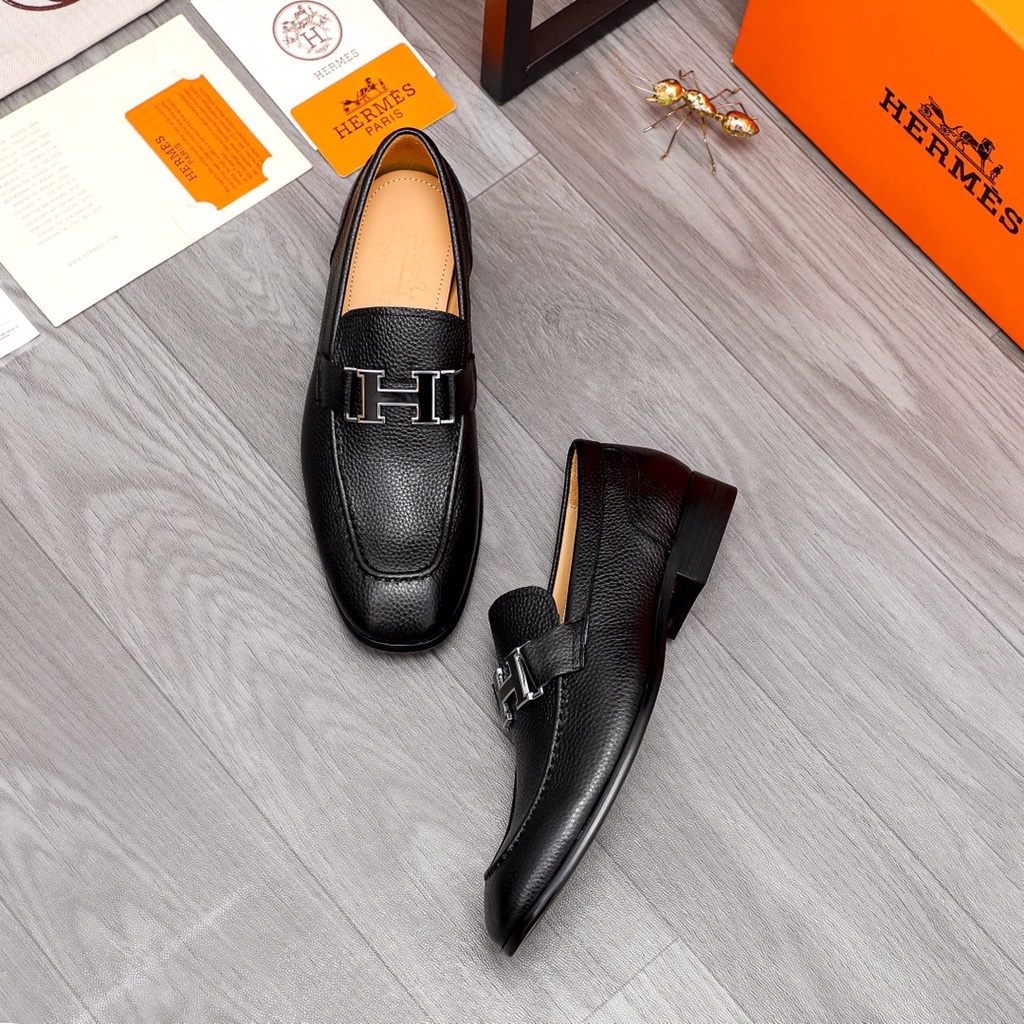 Giày tây lười da thật Hermes HM cao cấp, khoá chữ H độc đáo, kiểu dáng sành điệu
