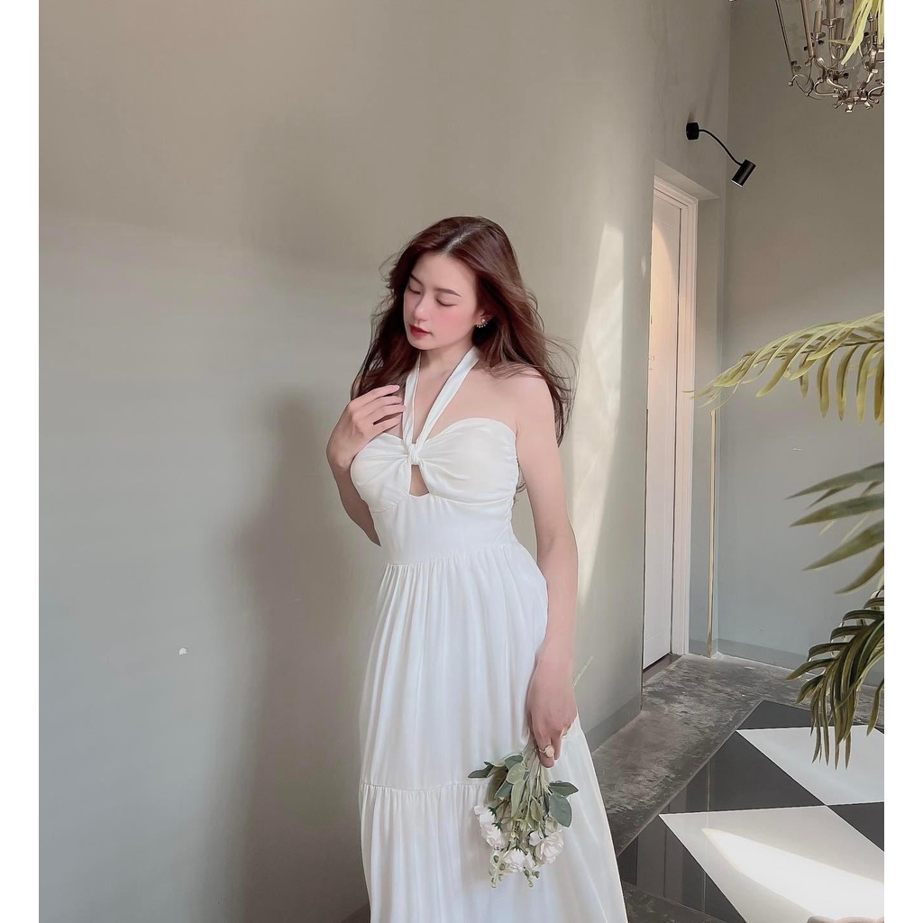 [Ảnh thật] Đầm maxi dây yếm khoét ngực lai bèo