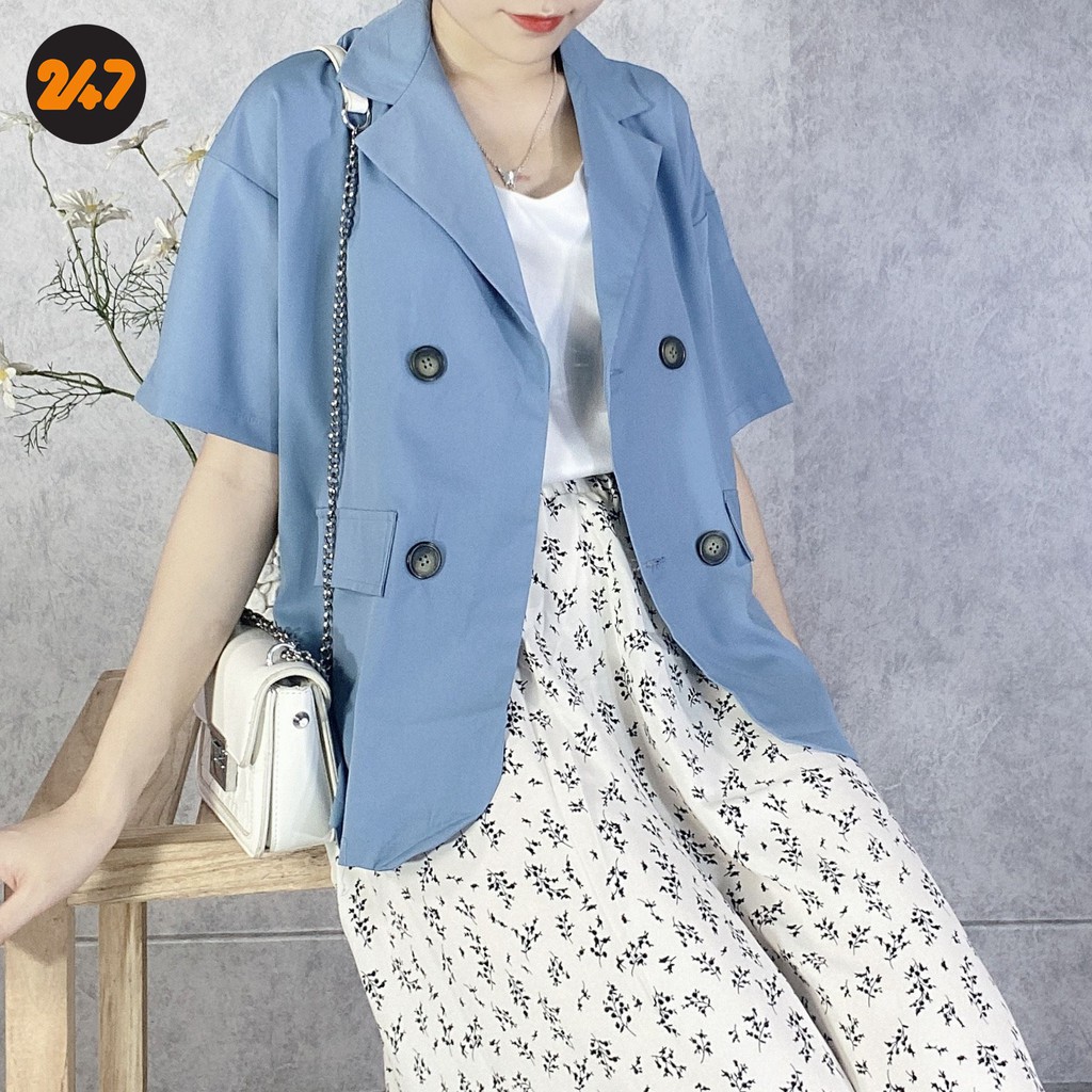 Áo khoác blazer nữ hàn quốc màu xanh tây vintage kèm video ảnh thật | BigBuy360 - bigbuy360.vn