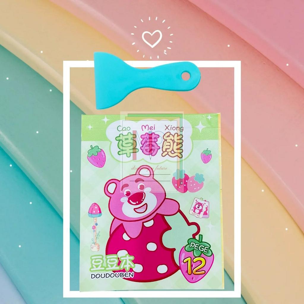 Sổ Sticker gấu dâu mix hoạt hình kèm cán/ Quyển 12 tờ Sổ Hình Dán Sticker Gấu Dâu Lotso Size Nhỏ Siêu Cute.