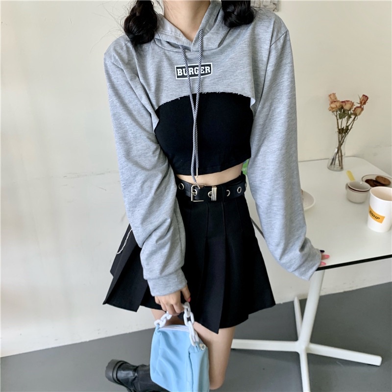 Set váy tennis + set 2 món crop hoddie burger