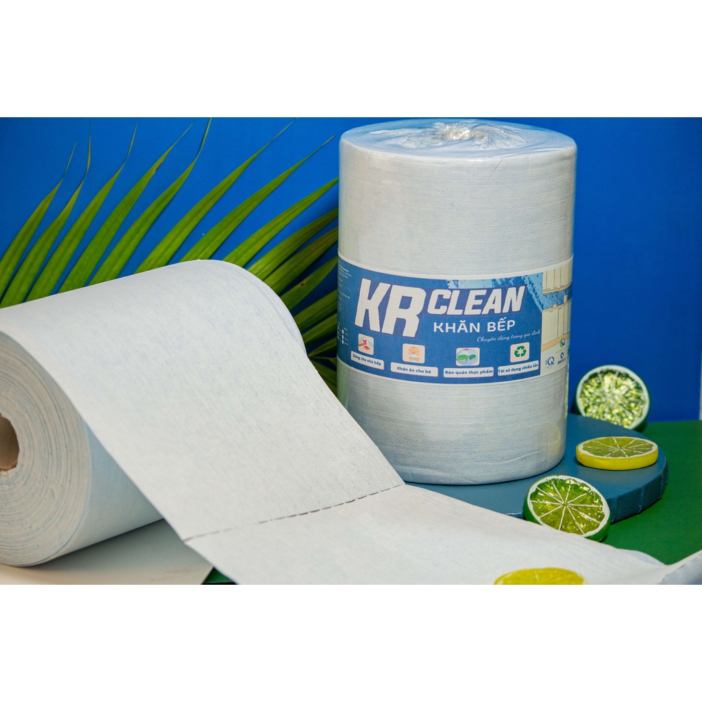 Khăn Cuộn Lau Bếp KR Clean 200 tờ/cuộn - Vải xanh kích thước 20x20cm.