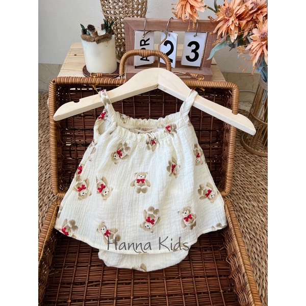 Set 2 dây chip chất liệu xô muslin cao cấp cho bé gái 5-15kg