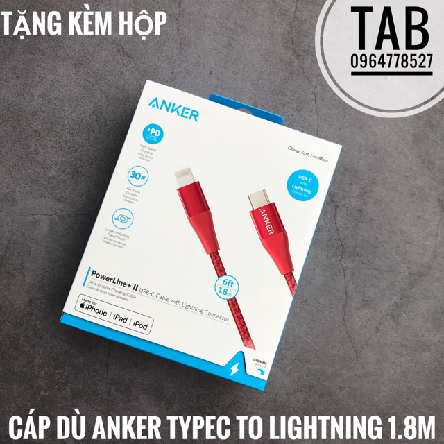 Cáp Dù Anker PowerLine+ II 1.8m UsbC To Lightning Có Hộp - A8653 (Bảo Hành 18T)