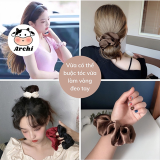 Buộc tóc lụa scrunchies mẫu trơn