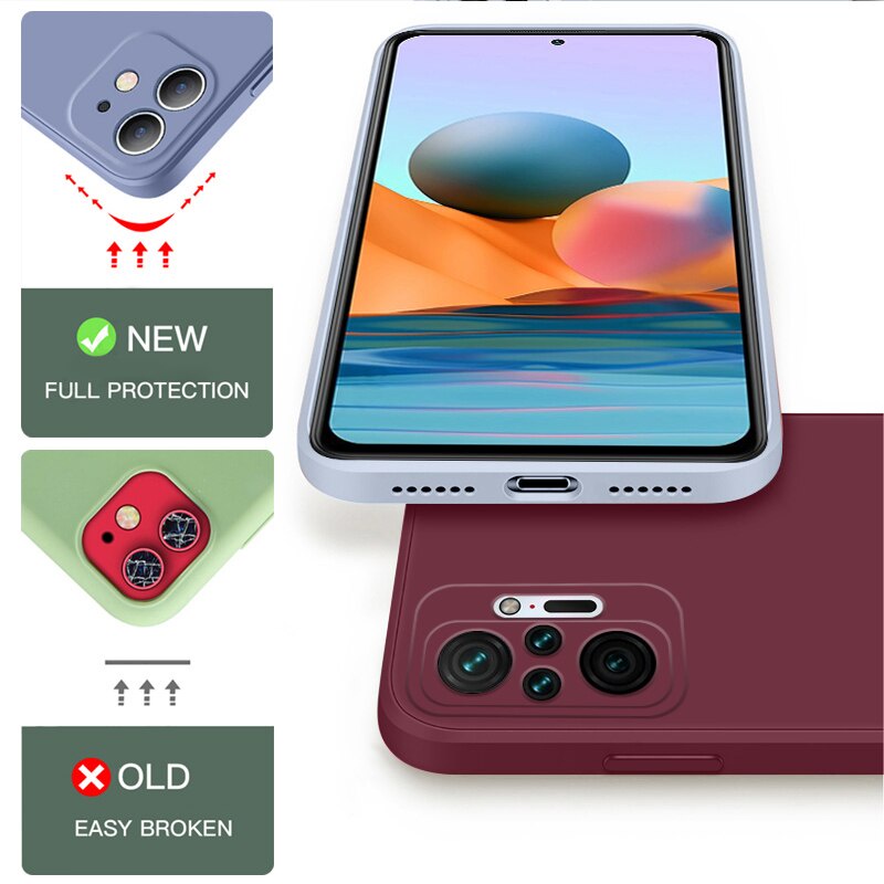 Ốp điện thoại silicone dẻo vuông chống sốc cho xiaomi 11t pro redmi note 8 7 pr 9t 9c redmi10 mi 11 lite