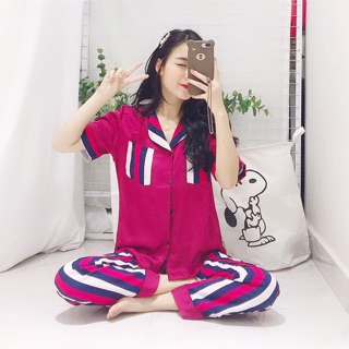 [Xả hàng] Bộ lụa pha màu hoạ tiết áo cộc quần dài