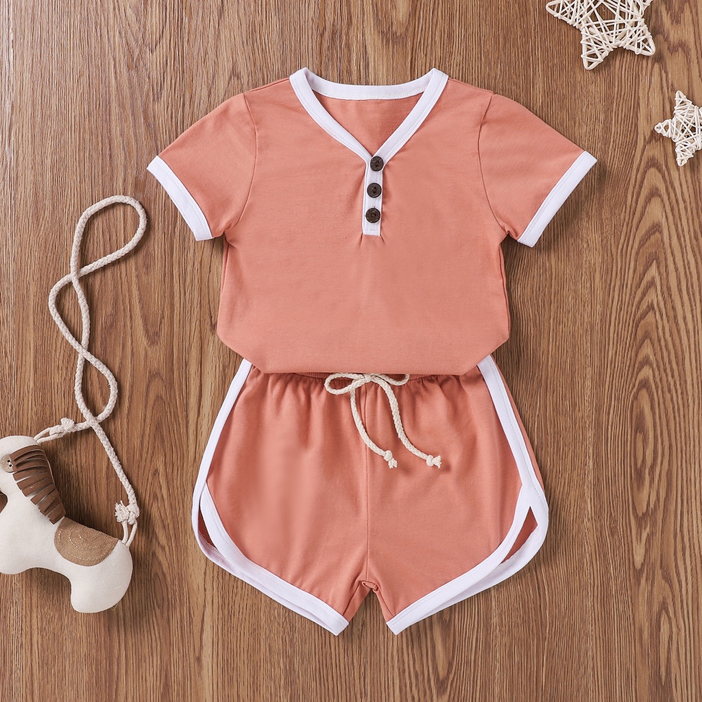 Set Đồ Mùa Hè 2 Món Gồm Áo Thun Cotton Tay Cộc + Quần Short Đơn Giản Cho Bé 1-5 Tuổi