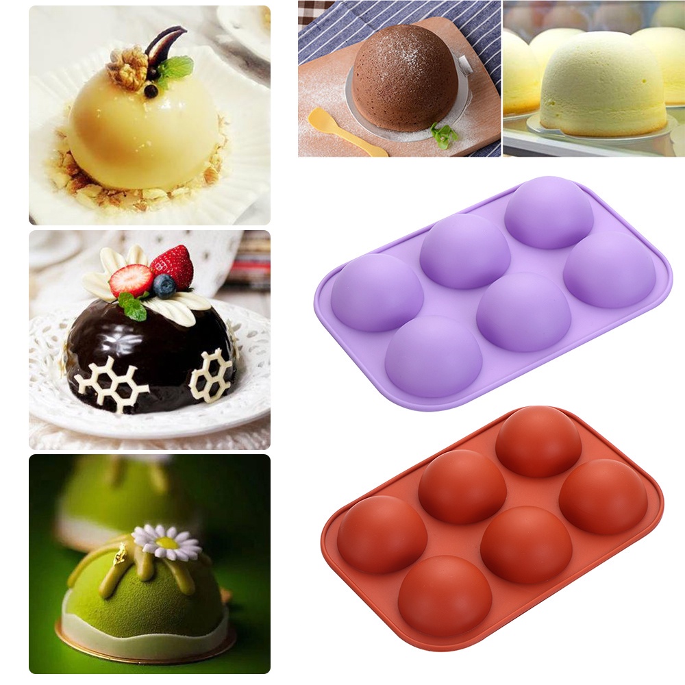 CONOPERY Khuôn làm bánh muffin muffin muffin muffin muffin 6 ngăn hình bán cầu bằng silicone không dính nhiều màu tùy chọn