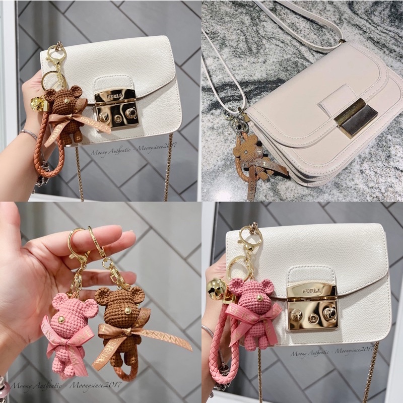 Móc khoá charm treo túi xách gấu mix nơ