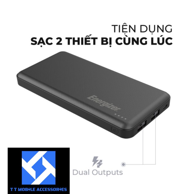 Sạc dự phòng Energizer UE10053 10,000mAh, màu Đen, mỏng nhẹ chính hãng Energizer Vietnam, mới 100%, B/hành 2 năm 1 đổi 1