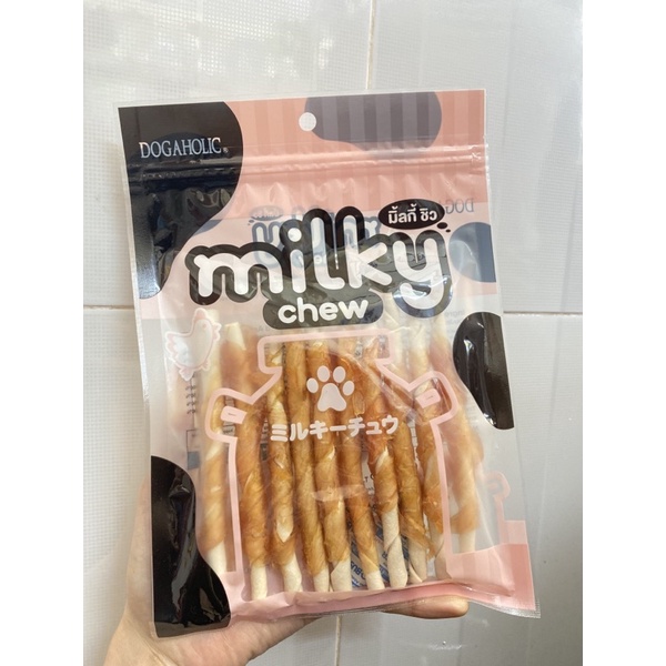 [ Que sữa milky chew cuộn thịt ] Bánh thưởng , thức ăn thưởng , snack thưởng , đồ ăn vặt cho chó mèo