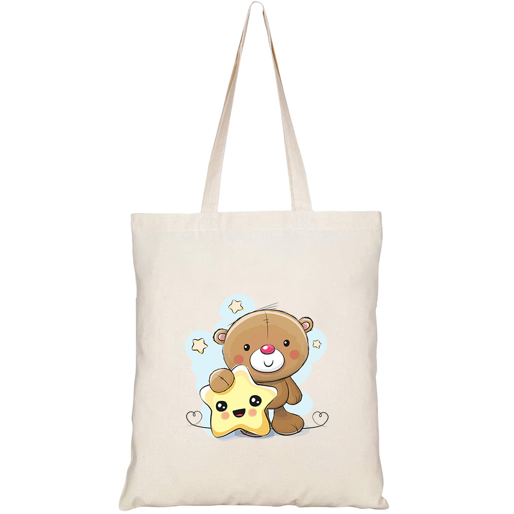 Túi vải tote canvas HTFashion in hình cute cartoon teddy bear smiling HT443