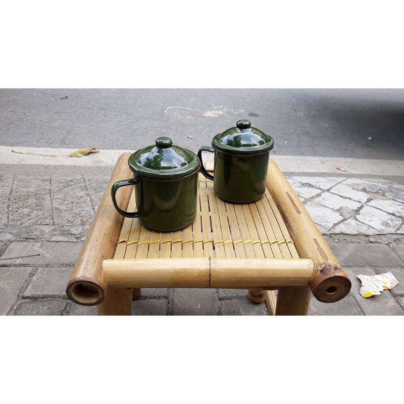 Ca sắt tráng men Hải Phòng  màu xanh để sưu tầm hoài cổ, cho quán cafe, ca xanh cao 8cm