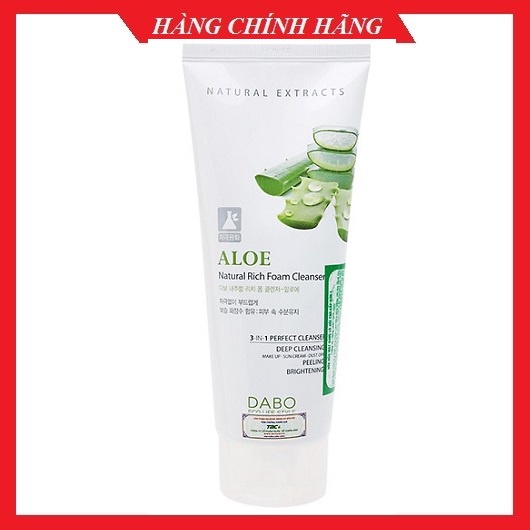 Sữa rửa mặt lô hội hàn quốc chính hãng dành cho da dầu mụn, xạm đen ALOE 3IN1 DABO 180ML/Hộp- HÀNG CHÍNH HÃNG