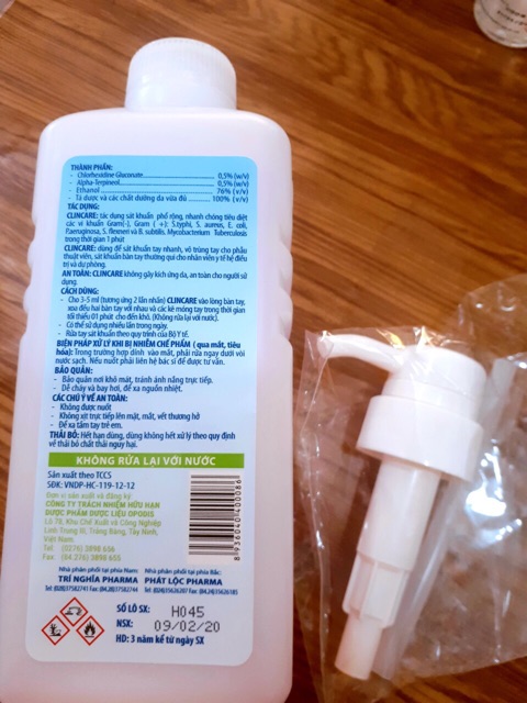 Nước rửa tay khô Clincare 500ml có vòi.
