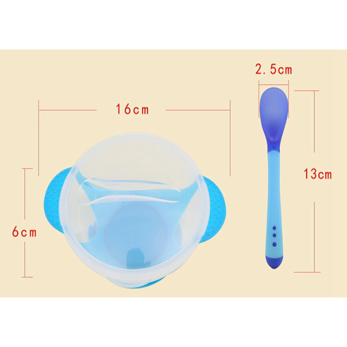 Bát ăn dặm cho bé chống đổ thìa cảm biến nhiệt độ kiểu dáng dễ thương tiện lợi an toàn, bộ bát ăn chống rơi cho trẻ