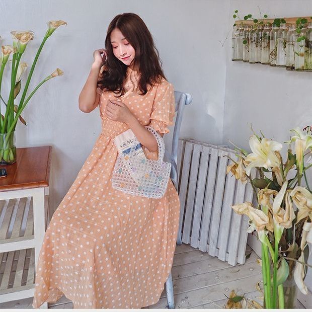 Túi xách lưới đính hạt ngọc trai hình hoa đào xinh xắn cho nữ