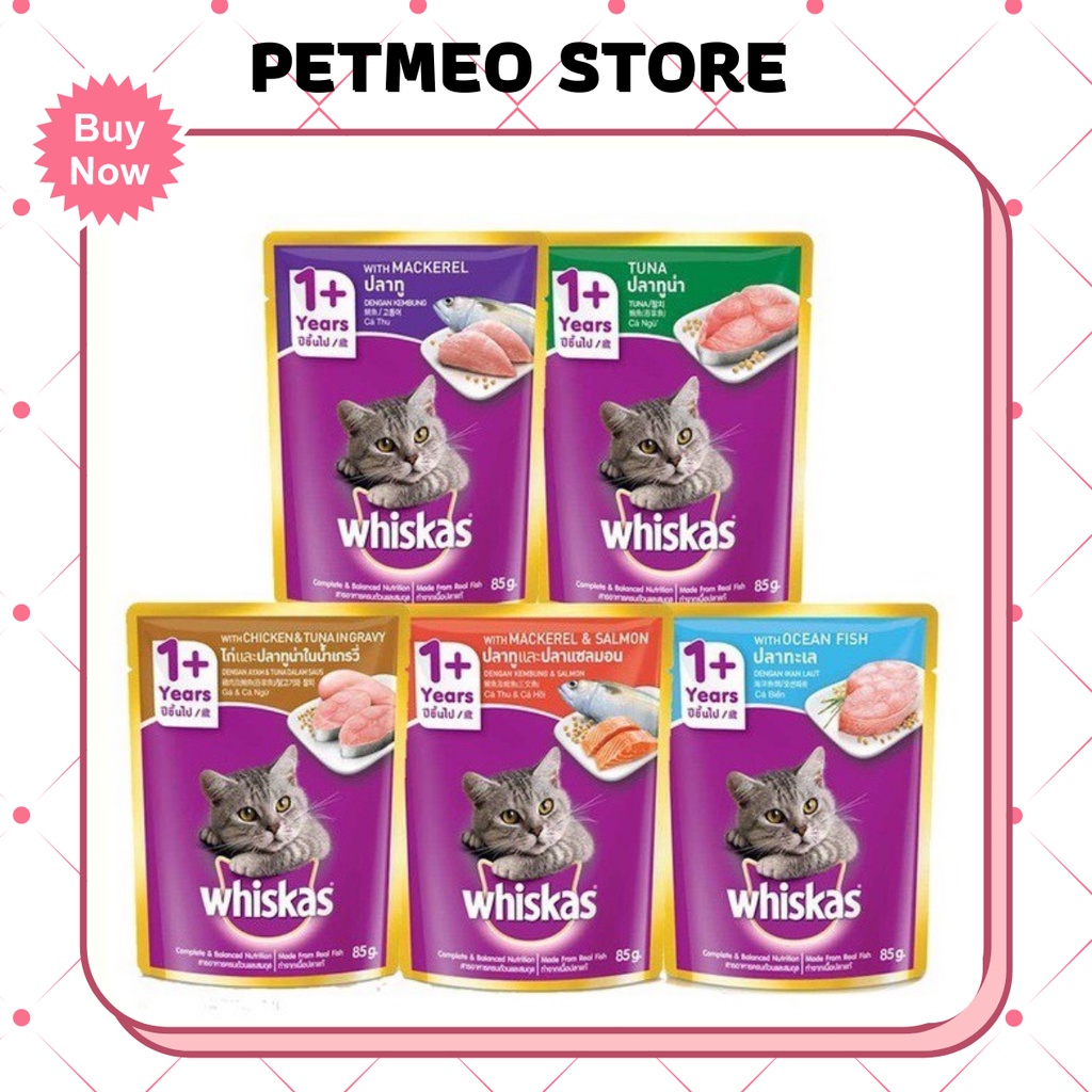 Pate cho mèo thức ăn dạng thạch cho mèo từ 1 tuổi Whiskas gói 85g - PETMEO