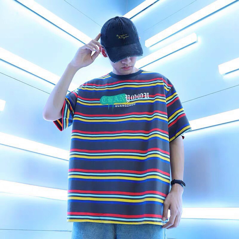 ÁO THUN NAM UNISEX FORM RỘNG KẺ SỌC MÀU ĐỎ, XANH, VÀNG SIÊU CÁ TÍNHCheapShop