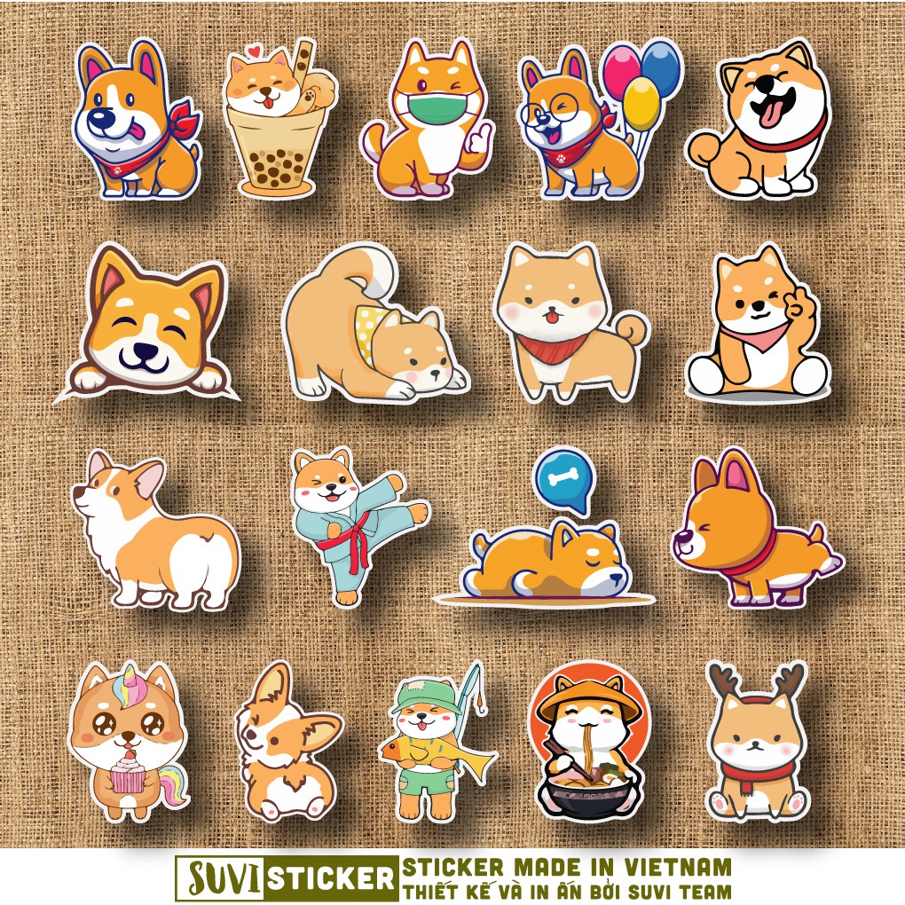50 Sticker Shiba and Corgi chống nước sticker dán laptop, điện thoại, đàn guitar, mũ bảo hiểm, vali. MSP: SV125