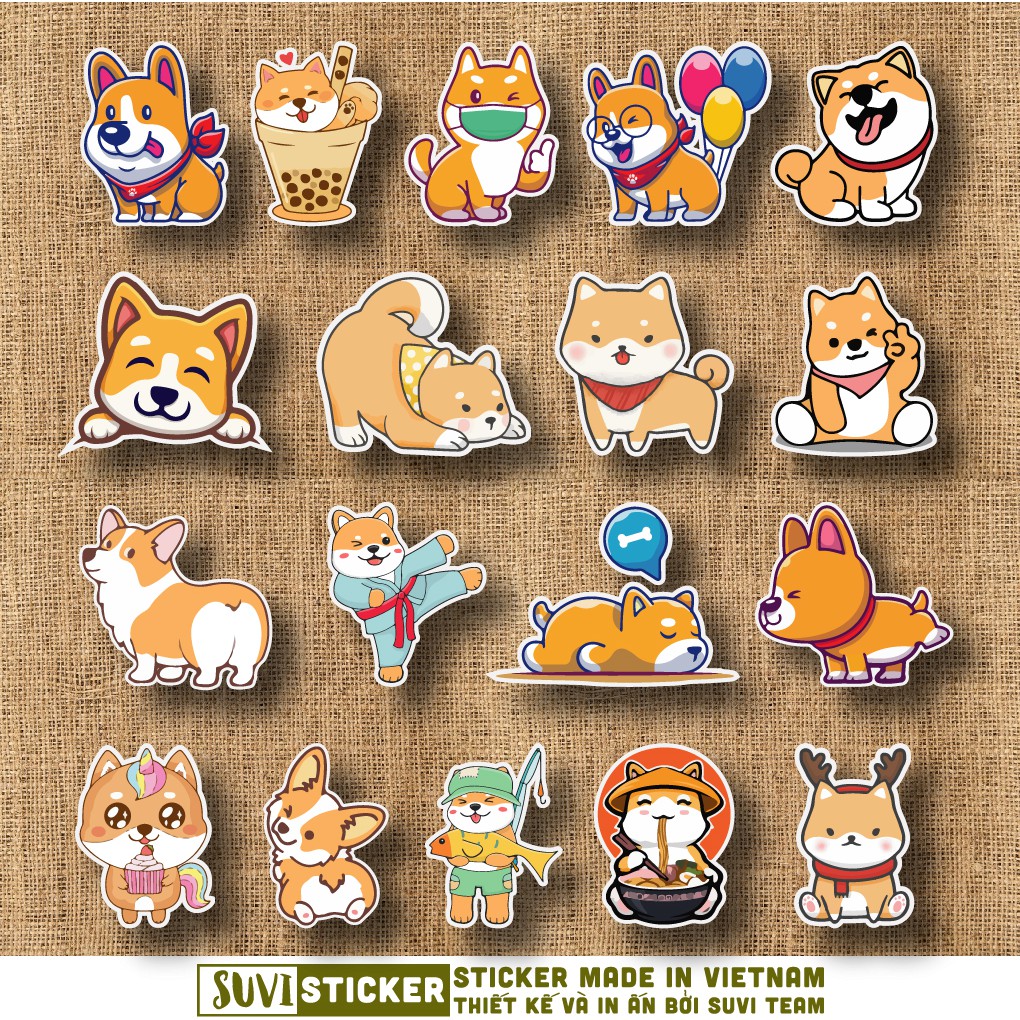 Sticker Shiba and Corgi chống nước sticker dán laptop, điện thoại, đàn guitar, mũ bảo hiểm, vali. MSP: A05