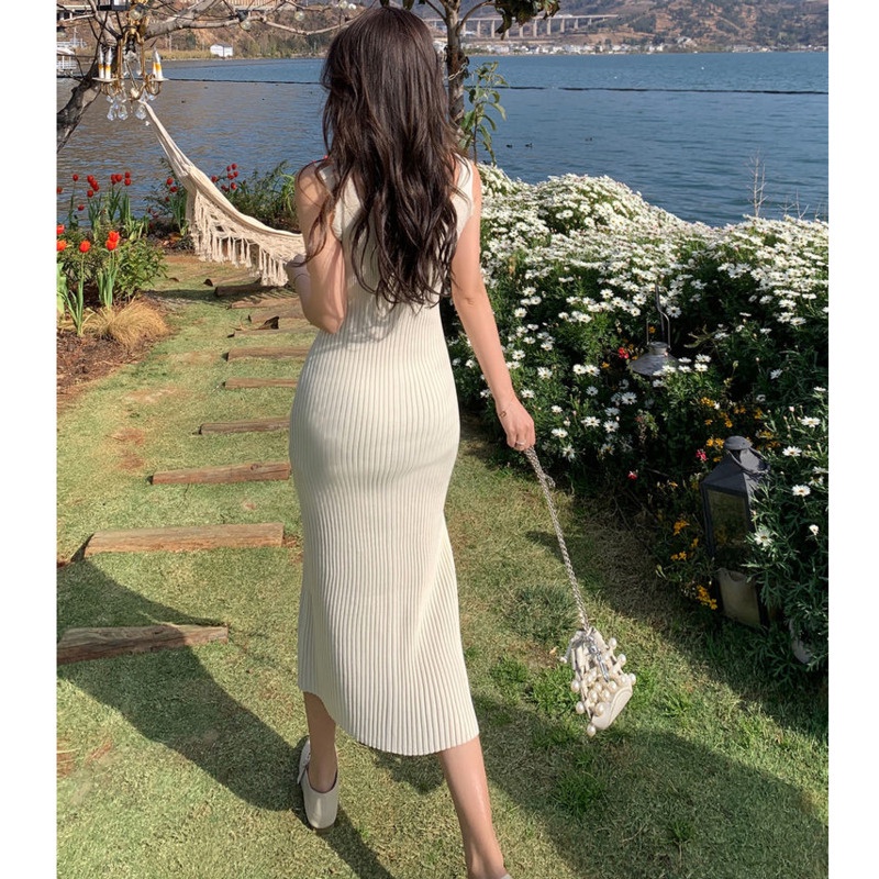 Đầm Dệt Kim Cổ Vuông Không Tay Quyến Rũ Thời Trang Mùa Hè Mới