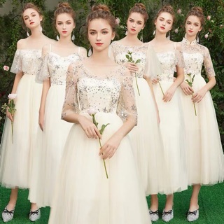 Váy Prom màu kem trễ vai