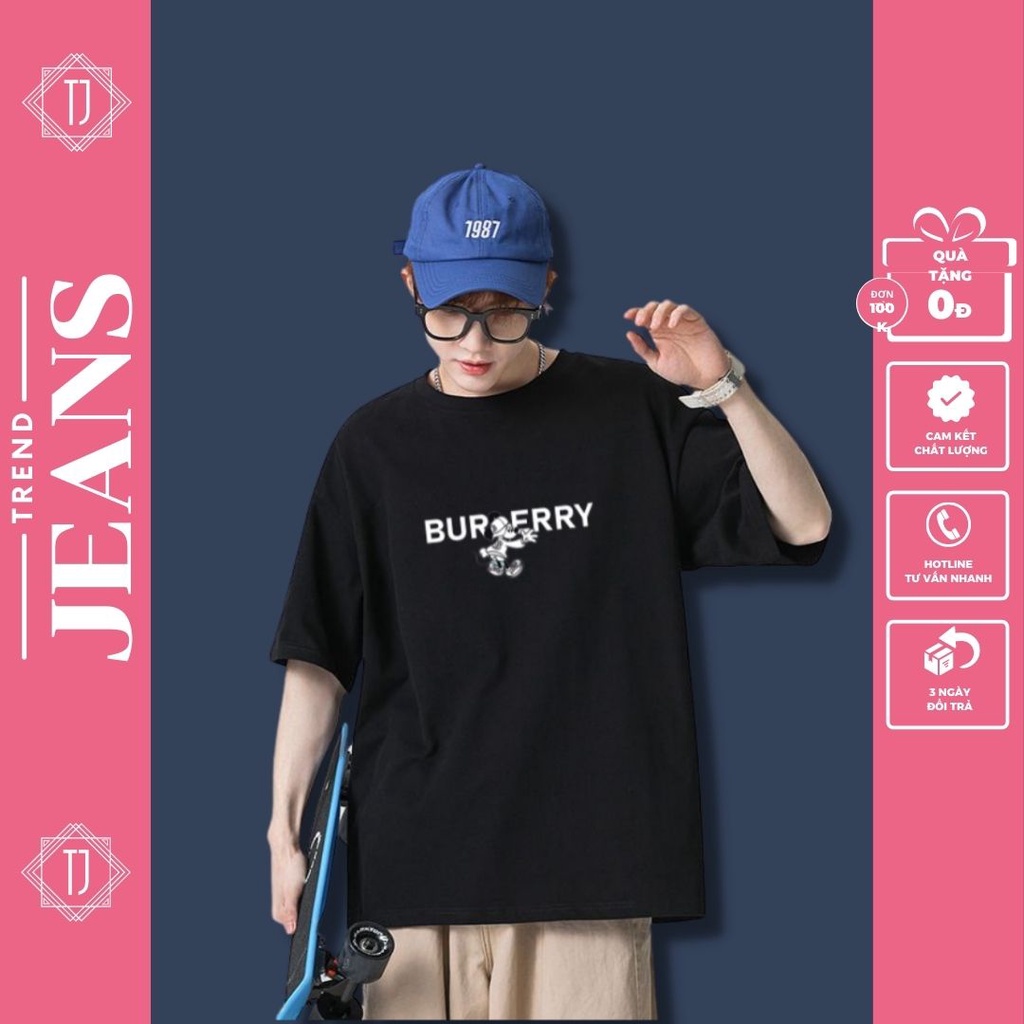 Áo thun unisex, áo đôi nam nữ in hình BURBERRY mickey tay lỡ form rộng