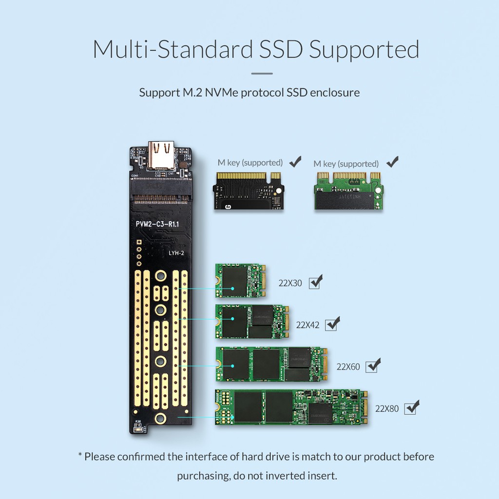 Hộp Đựng Ổ Cứng Di Động NVMe M.2 SSD ORICO TCM2-C3-10Gbps Nhựa Trong Suốt - Hàng Chính Hãng