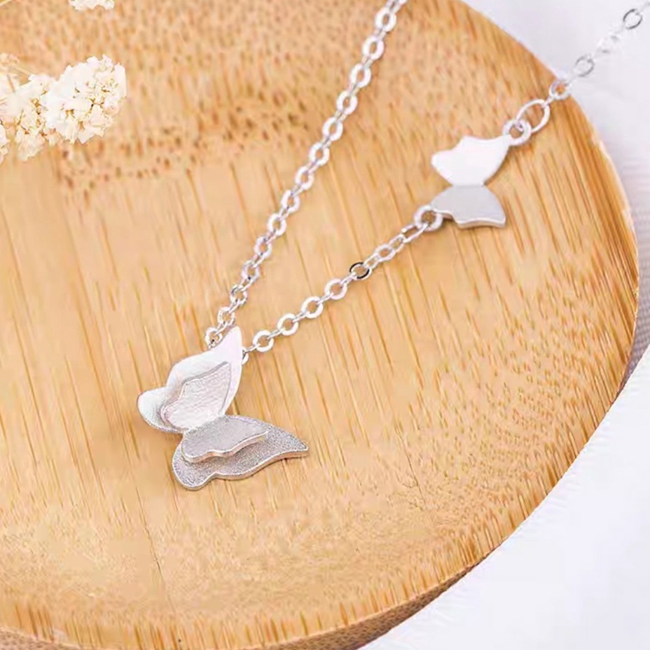 Dây chuyền Bạc ý 925 bươm bướm đôi 2 mặt vòng cổ nữ
