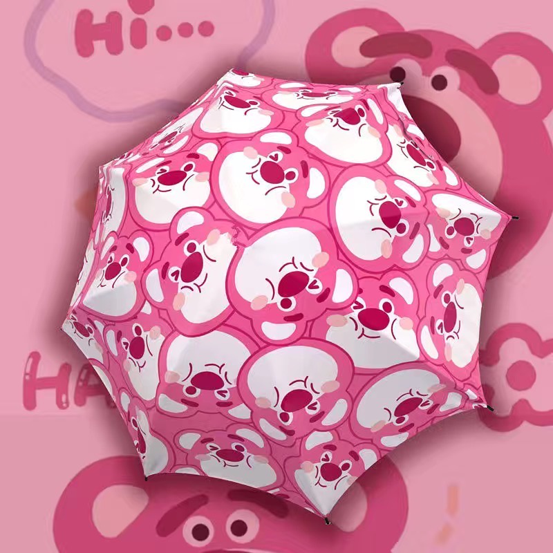 Dù Gấp Tự Động Chống Mưa Nắng Họa Tiết Gấu Dâu Tây Dễ Thương Thời Trang