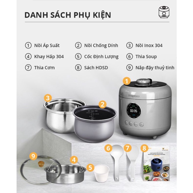 Nồi áp suất đa năng SnapBee Queen S45 hầm hấp chiên xào lẩu nấu cháo 4.5L màu xanh