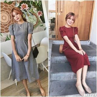 D1221 - Đầm Maxi Caro Đỏ Đen