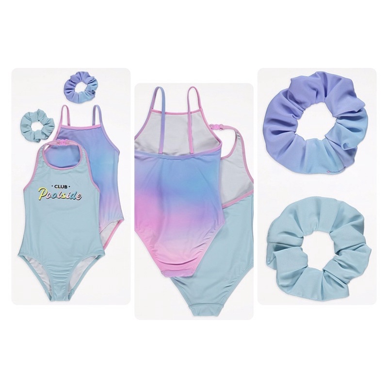 Set 2 áo bơi kèm chun buộc tóc trơn xinh bé gái săn sale_UK size 13-14y