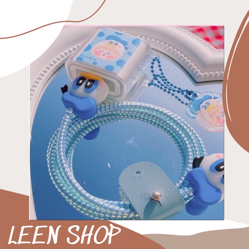 Bọc sạc iphone quấn dây sạc kèm sticker & charm